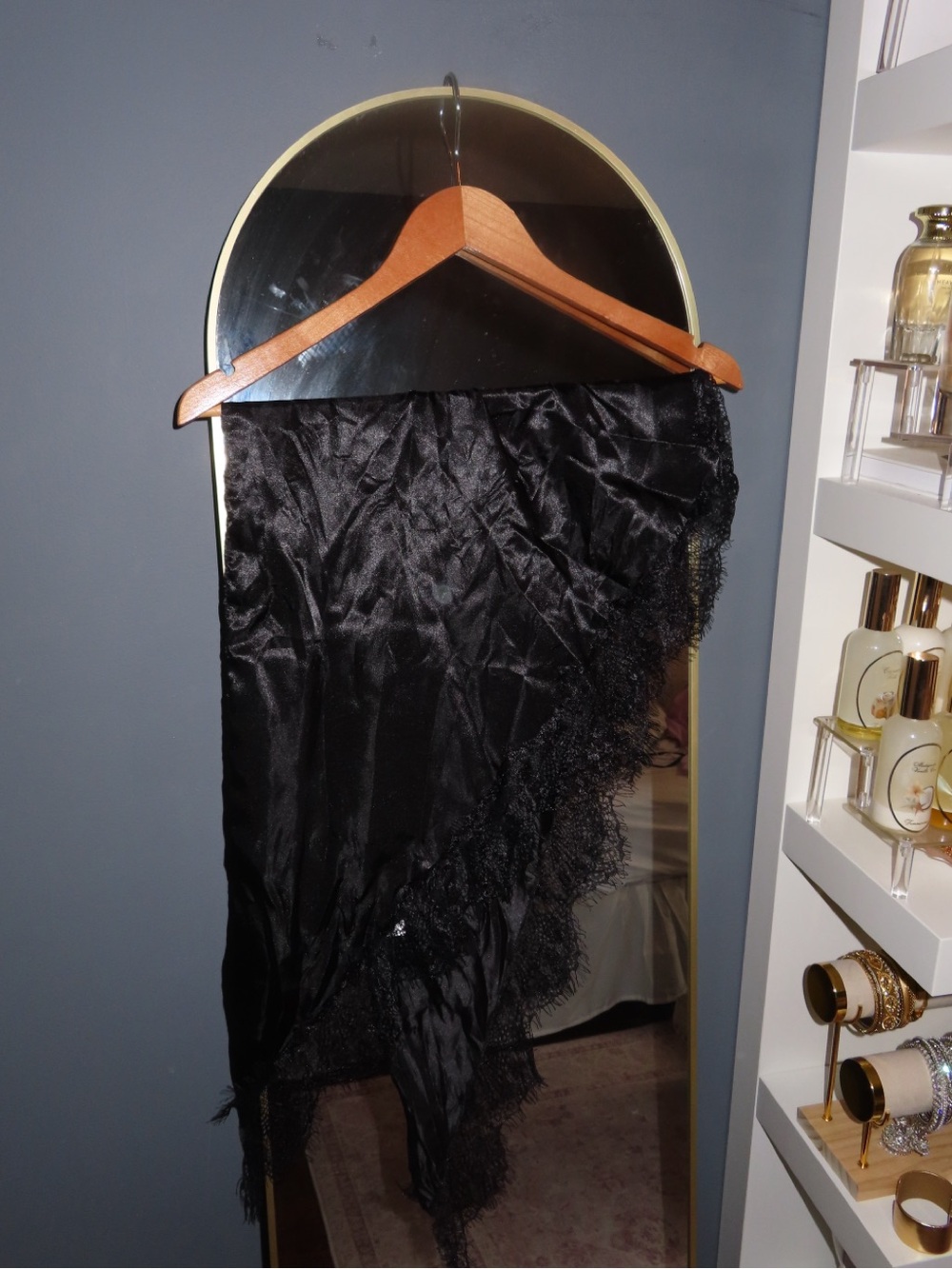 4 for $8 | Black Satin Lace Trim Scarf
